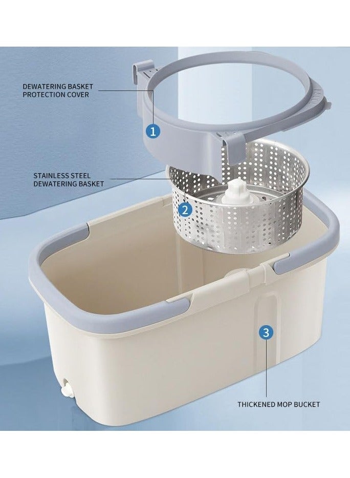 ممسحة دوارة ودلو من مانيس بعجلات ومقبض قابل للتمديد، ممسحة دوارة 360 درجة لتنظيف الأرضيات تتضمن 2 عبوة إعادة تعبئة من الألياف الدقيقة ورؤوس ممسحة لتنظيف سهل (رمادي) - Image 3