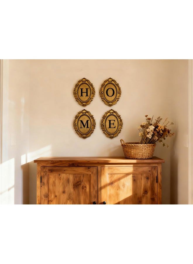 Stylor Vintage HOME Sign Gallery Wall Decor - Letters with Gold Frame Wall Sculpture, Antique Victoria Hanging Decor for Home Entryway, Oval Baroque Family Living Room Art - Image 5