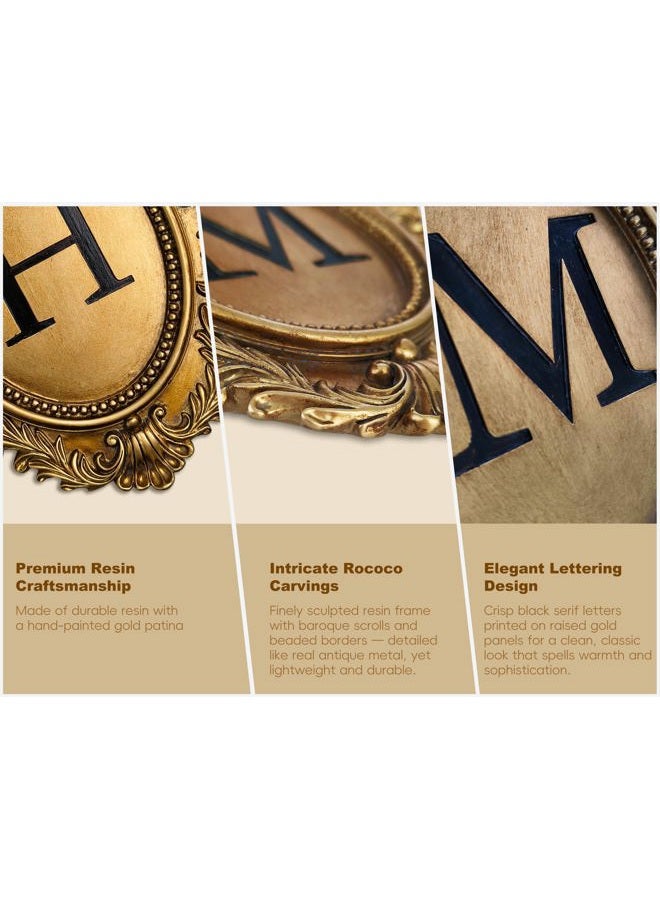 Stylor Vintage HOME Sign Gallery Wall Decor - Letters with Gold Frame Wall Sculpture, Antique Victoria Hanging Decor for Home Entryway, Oval Baroque Family Living Room Art - Image 3