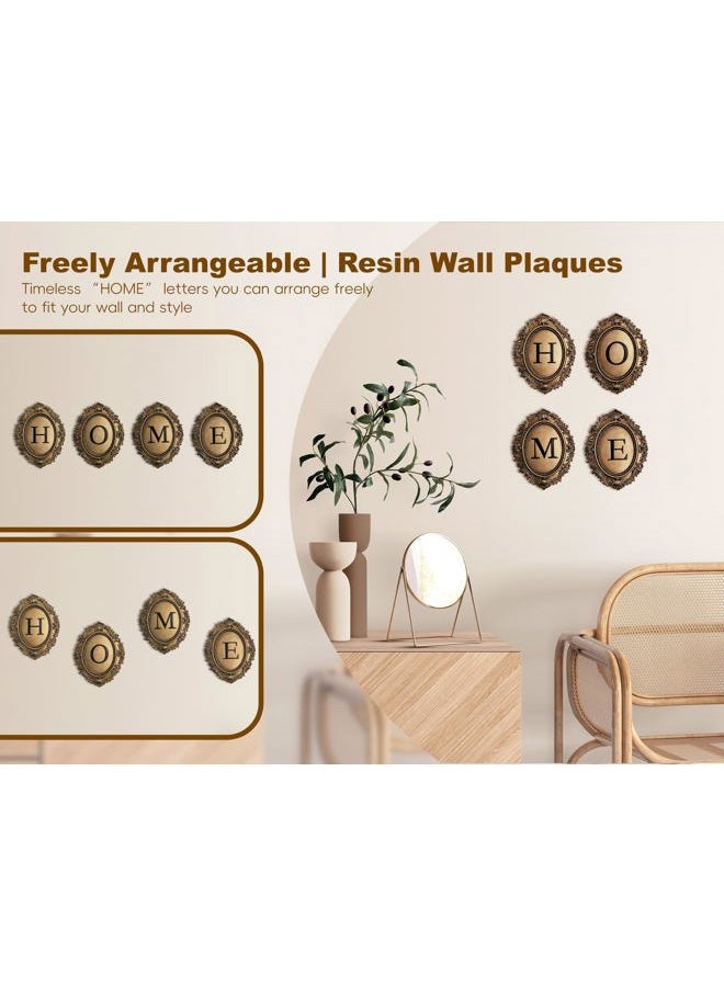 Stylor Vintage HOME Sign Gallery Wall Decor - Letters with Gold Frame Wall Sculpture, Antique Victoria Hanging Decor for Home Entryway, Oval Baroque Family Living Room Art - Image 4