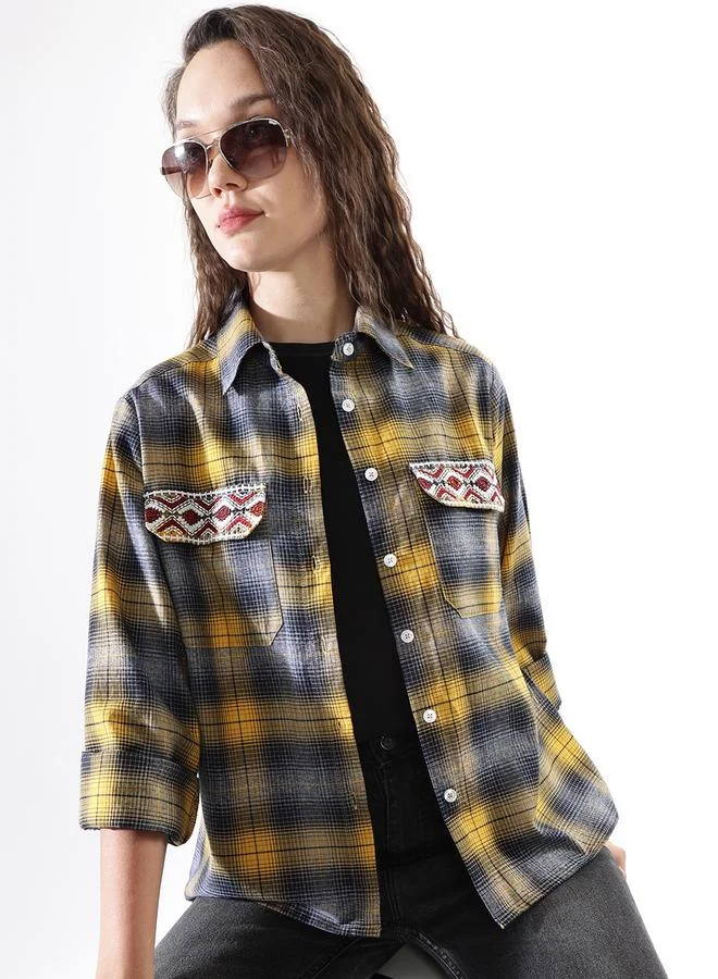 HIGH STAR Multicolour Women'S Multicolour 100% Cotton Embroidered Button Down Relaxed Shirt for Women | Best Price UAE
