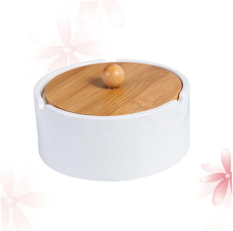 Ceramic Windproof Ashtray with Lid White Desktop Smokeless Indoor Outdoor Use Vintage Design - Image 3