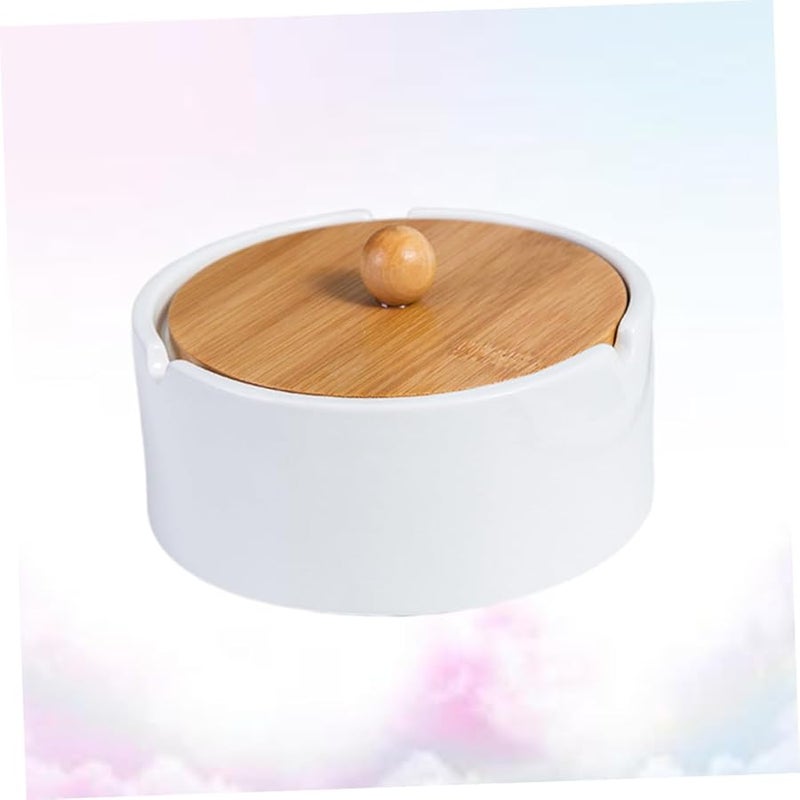 Ceramic Windproof Ashtray with Lid White Desktop Smokeless Indoor Outdoor Use Vintage Design - Image 5