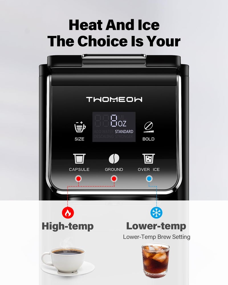TWOMEOW Coffee Maker Hot & Iced With Bold Setting,Single Serve Coffee Maker For K Cup And Grounds,52 Oz Removable Water Tank,6-14 Oz Brew Sizes,One Cup Kcup Coffee Machine With Reusable Filter,(Black) - Image 2