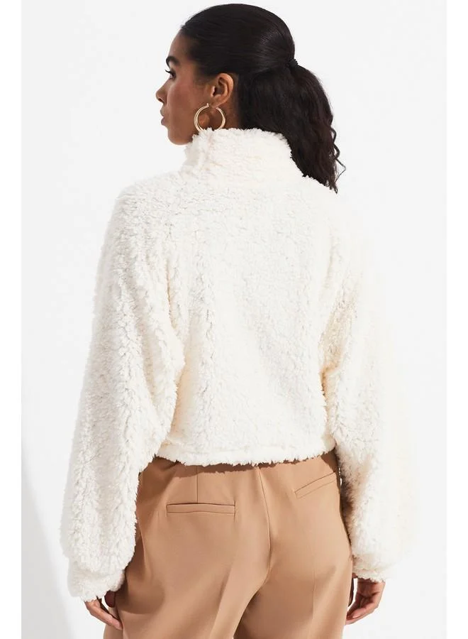 JUNE June Plush Sweatshirt Ecru