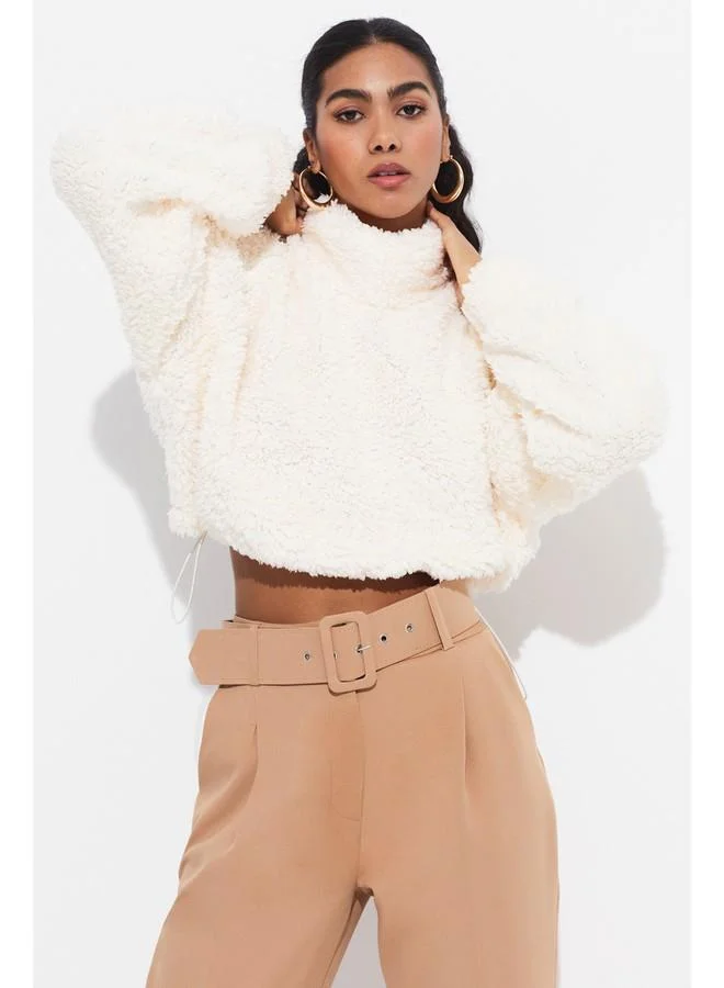 JUNE June Plush Sweatshirt Ecru