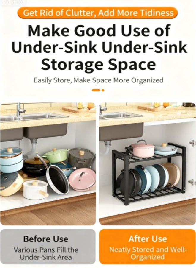 Height Adjustable Pot Rack Organizer, 3 Tier Heavy Duty Cookware Stand, Under Sink Kitchen Storage Rack for Pots and Pans - Image 4