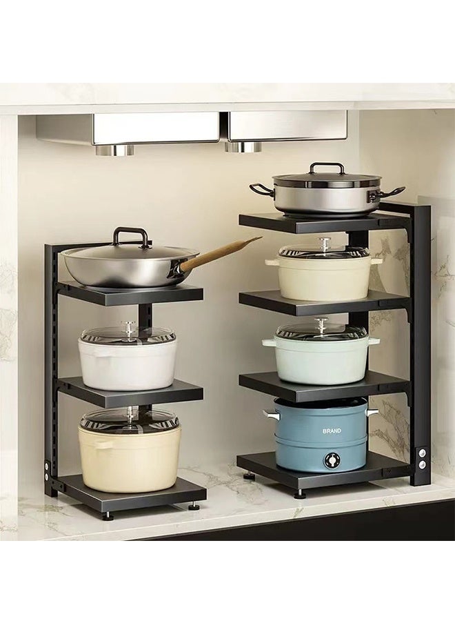 Height Adjustable Pot Rack Organizer, 3 Tier Heavy Duty Cookware Stand, Under Sink Kitchen Storage Rack for Pots and Pans - Image 3