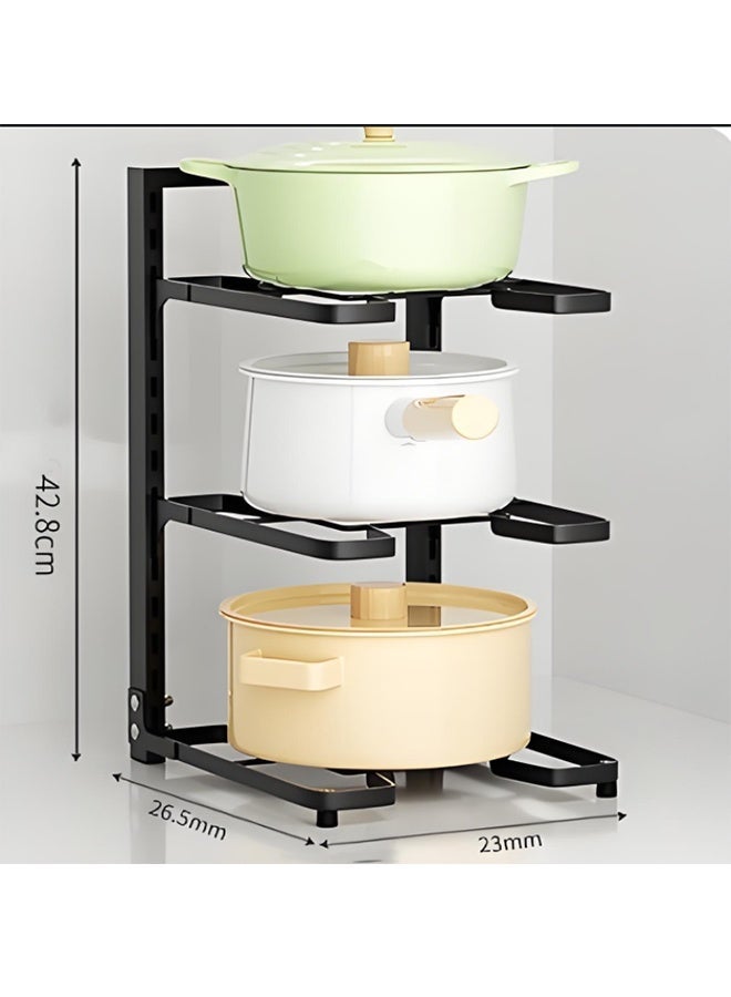Height Adjustable Pot Rack Organizer, 3 Tier Heavy Duty Cookware Stand, Under Sink Kitchen Storage Rack for Pots and Pans - Image 2