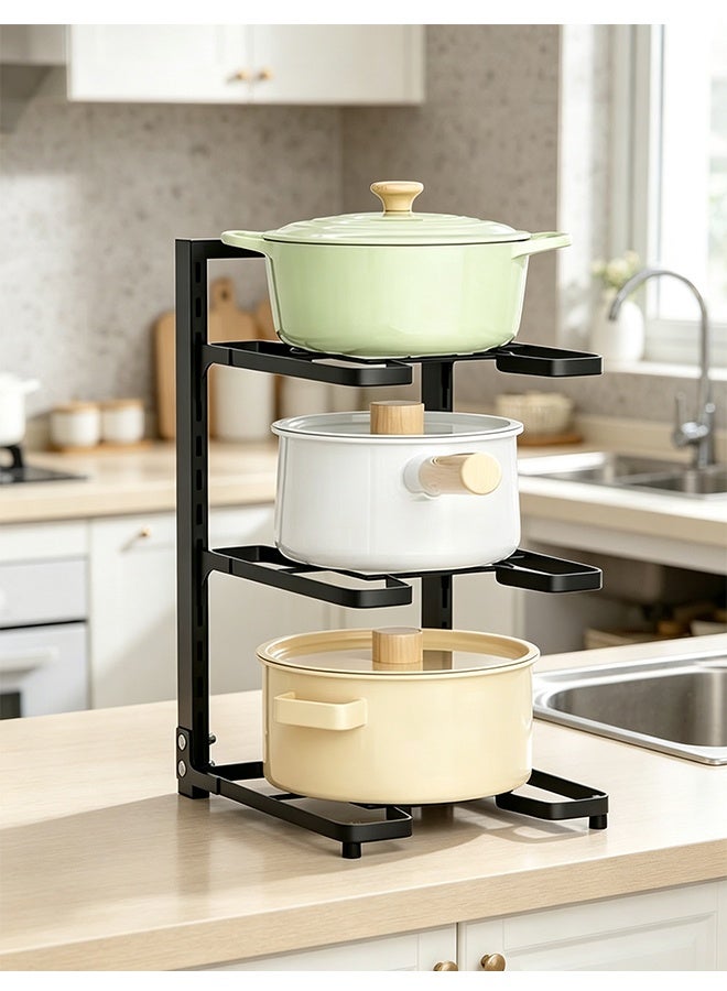 3-Tier Pot Rack Organizer, Heavy Duty Carbon Steel Cookware Storage Stand, Multifunctional Under Sink Kitchen Rack for Pots Pans Skillets, Space Saving Vertical Kitchen Cabinet Storage Holder - Image 1