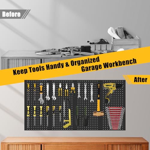 PBHEPJ 6 Pcs Metal Pegboard Panels, Heavy Duty Peg Boards for Garage and Garden Tool Storage, Includes Drywall Anchors and Screws Kits, Black - Image 5