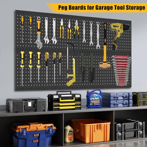 PBHEPJ 6 Pcs Metal Pegboard Panels, Heavy Duty Peg Boards for Garage and Garden Tool Storage, Includes Drywall Anchors and Screws Kits, Black - Image 2