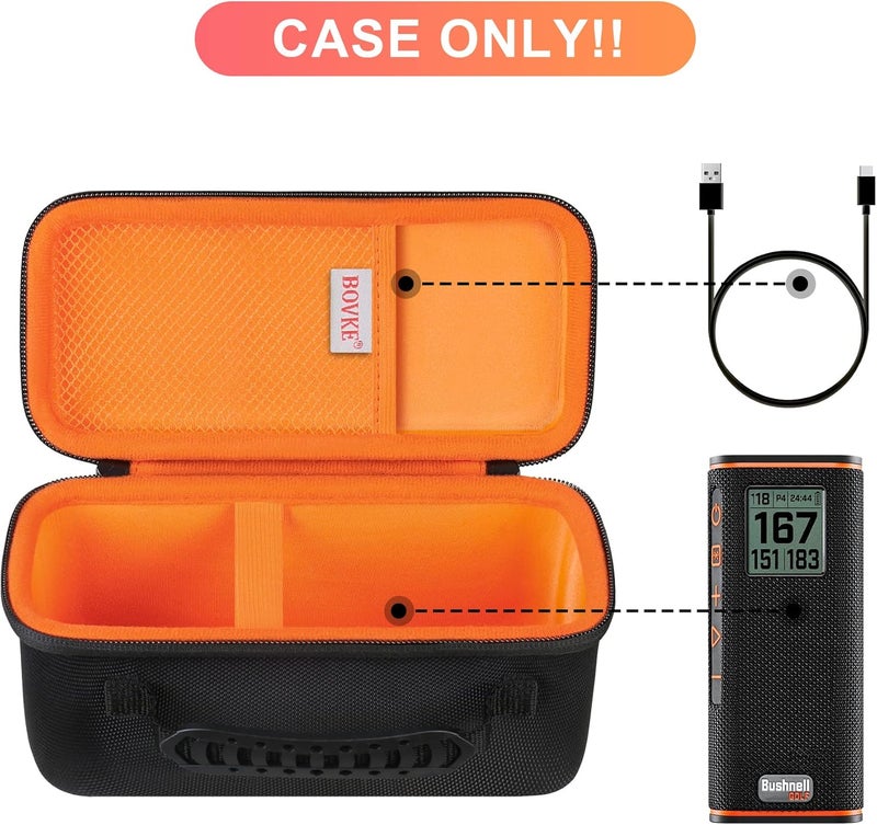 bovke Carrying Case for Bushnell Wingman View Golf GPS Speaker, Extra Mesh Pocket for Charging Cords and Accessories, Black/Orange - Image 2
