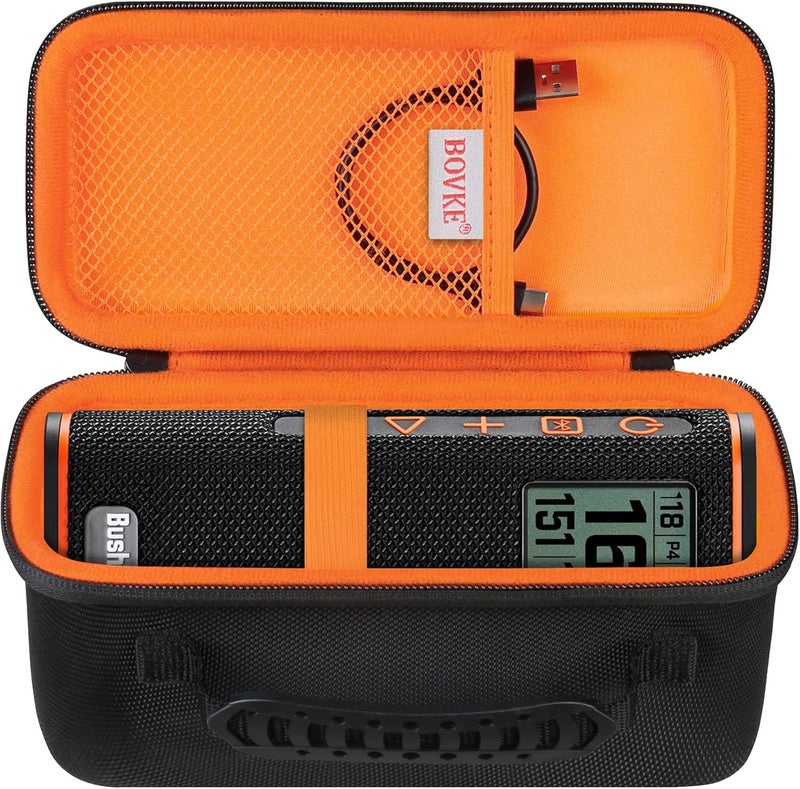 bovke Carrying Case for Bushnell Wingman View Golf GPS Speaker, Extra Mesh Pocket for Charging Cords and Accessories, Black/Orange - Image 1