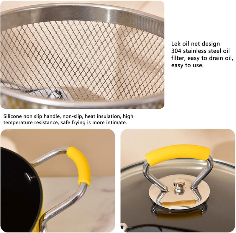 FASJ Deep Fryer Pot, 304 Stainless Steel Japanese Style Fryer Pan with Oil Filter Mesh, Lid and Silicone Nonslip Handles on Both Sides, Non Stick Fryer Uniform Heating for General Purpose Gas Stove - Image 4