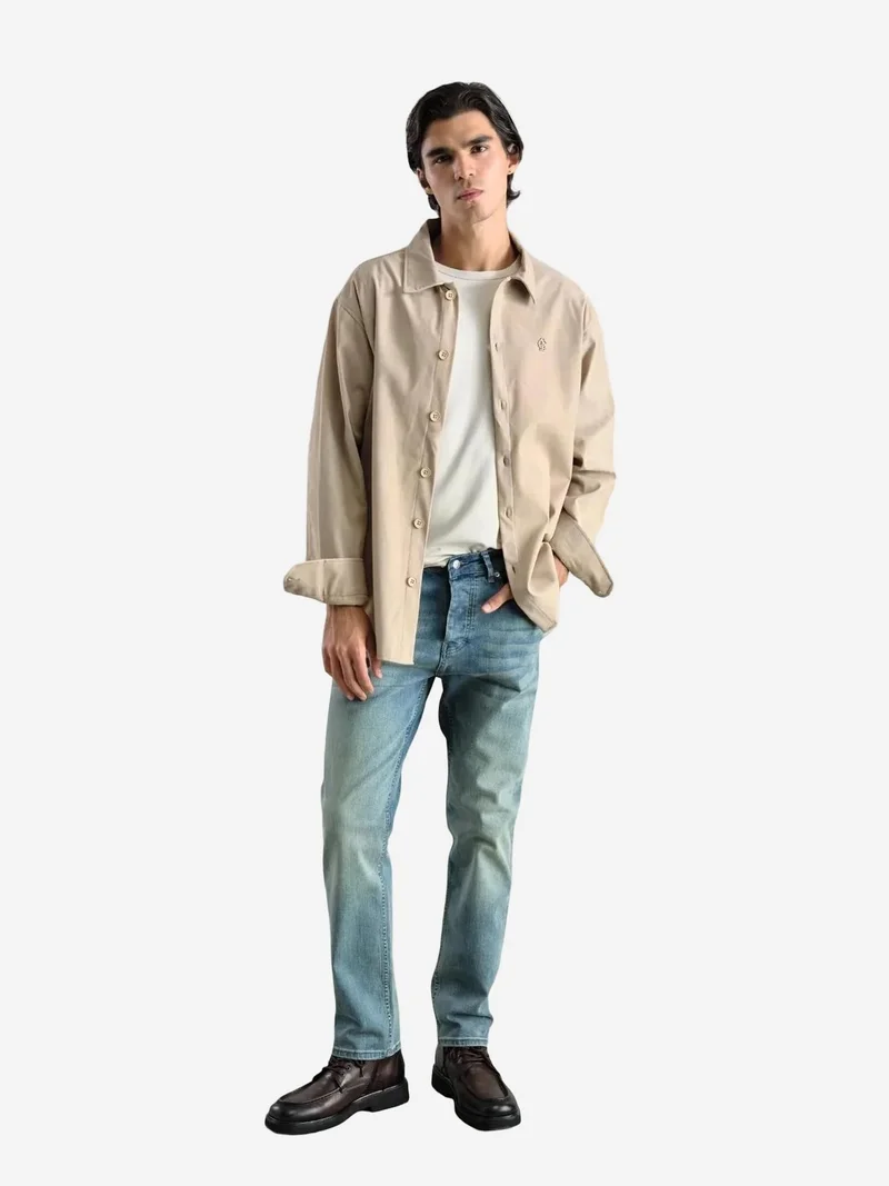 Giesto Beige Natural GIESTO Long Sleeve Button-Up Shirt with Shirt Collar for Men | Best Price UAE