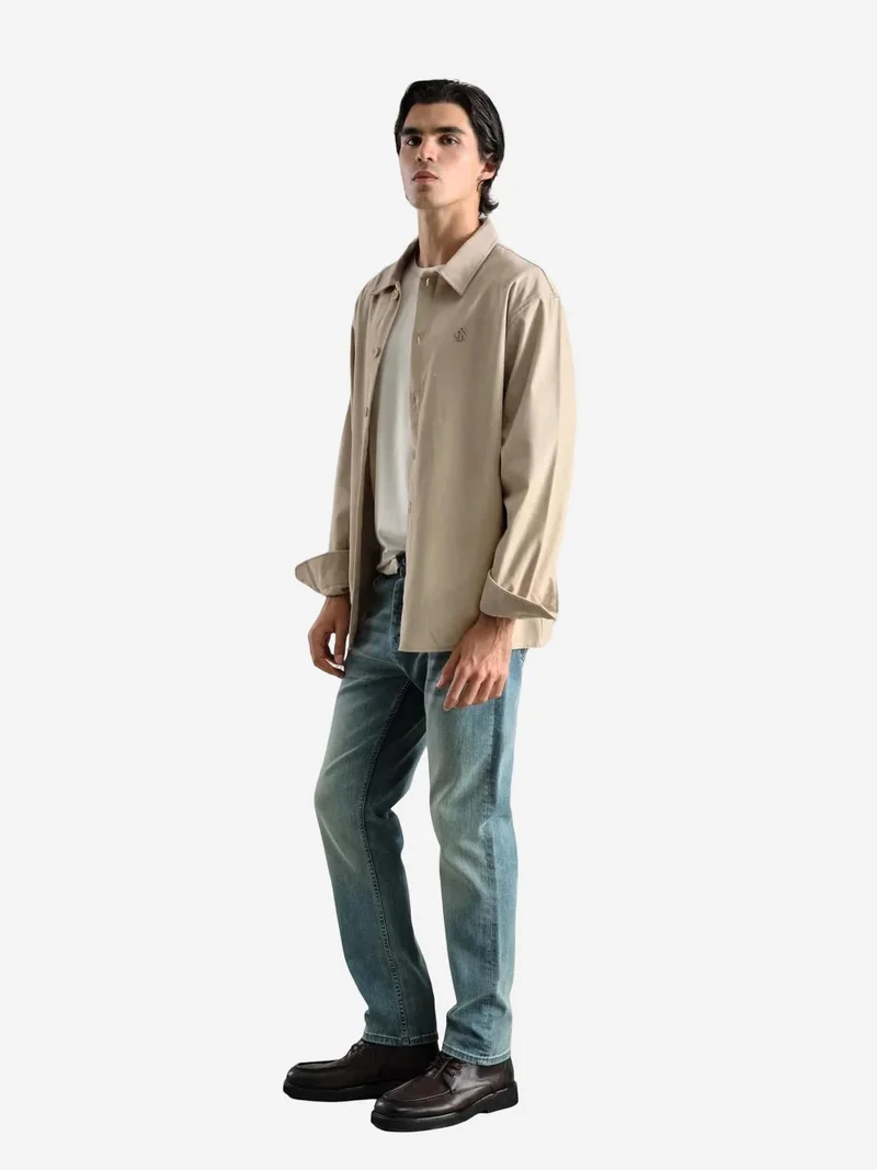 Giesto Beige Natural GIESTO Long Sleeve Button-Up Shirt with Shirt Collar for Men | Best Price UAE