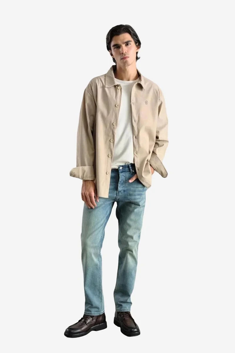 Giesto Beige Natural GIESTO Long Sleeve Button-Up Shirt with Shirt Collar for Men | Best Price UAE