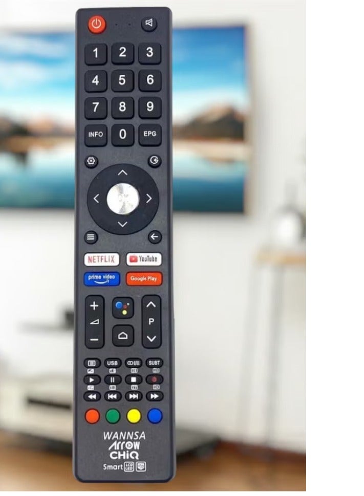 CHiQ TV Remote Control for Arrow Wansa TV – Compatible with L32H7N, L32H7S, U43H7AN LCD LED Android TVs, Easy-to-Use Replacement Remote - Image 1