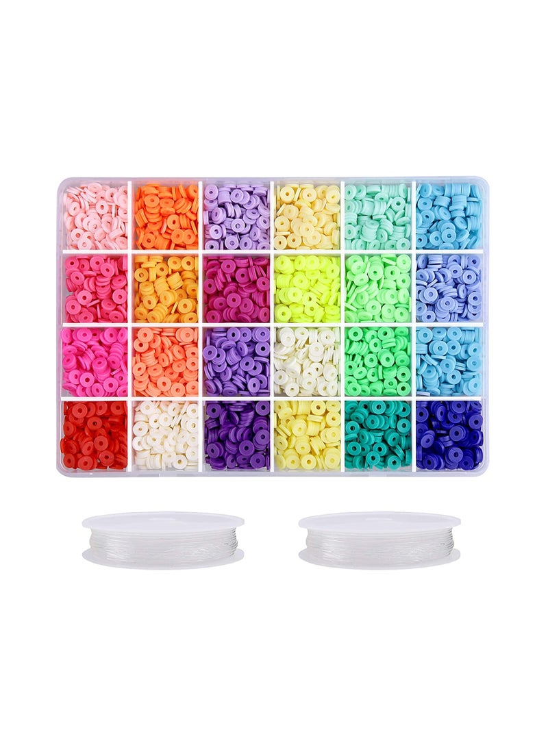 Clay Beads, Flat Round Premium Polymer Heishi Beads with Elastic Rope and Container Box Jewelry Making for Handmade Necklace Bracelet Earring DIY Craft Kit, 24 Bright Colors, 6 mm  - Image 1