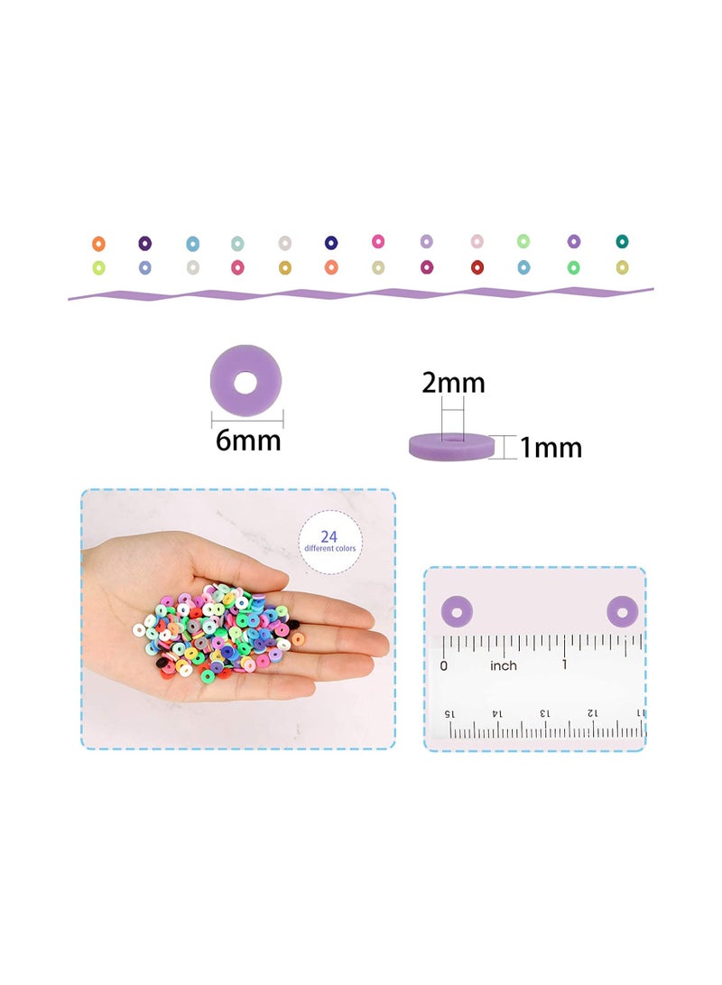 Clay Beads, Flat Round Premium Polymer Heishi Beads with Elastic Rope and Container Box Jewelry Making for Handmade Necklace Bracelet Earring DIY Craft Kit, 24 Bright Colors, 6 mm  - Image 2