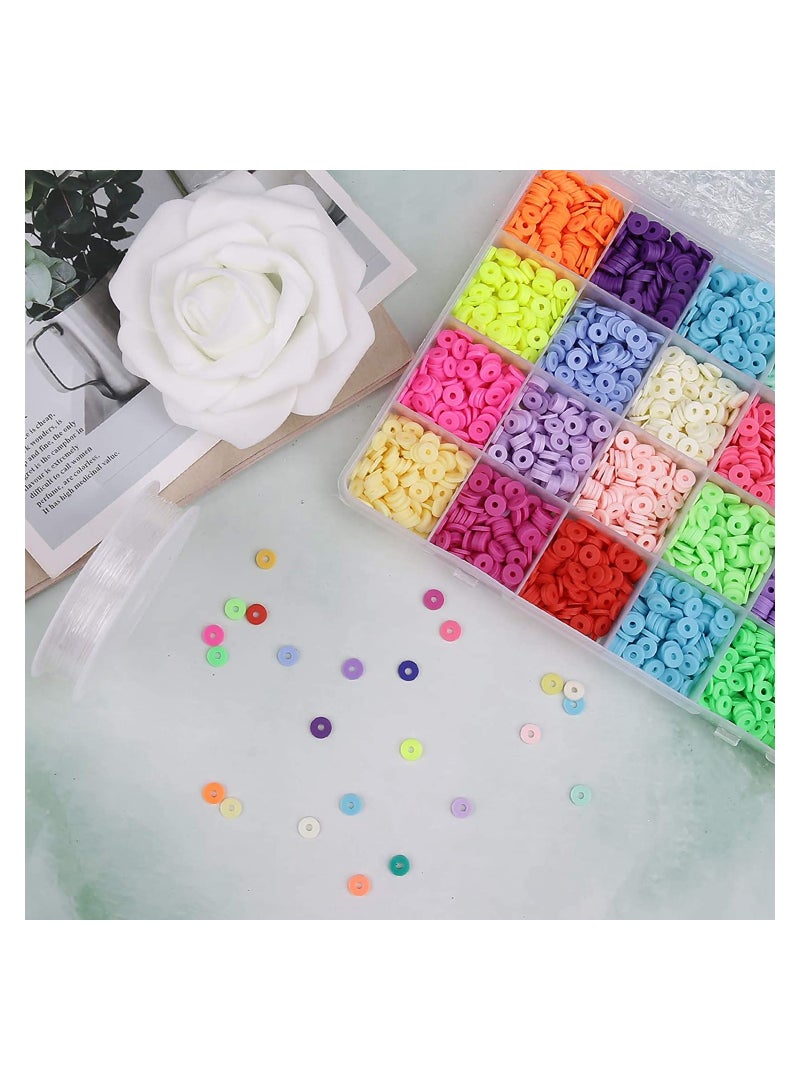 Clay Beads, Flat Round Premium Polymer Heishi Beads with Elastic Rope and Container Box Jewelry Making for Handmade Necklace Bracelet Earring DIY Craft Kit, 24 Bright Colors, 6 mm  - Image 4