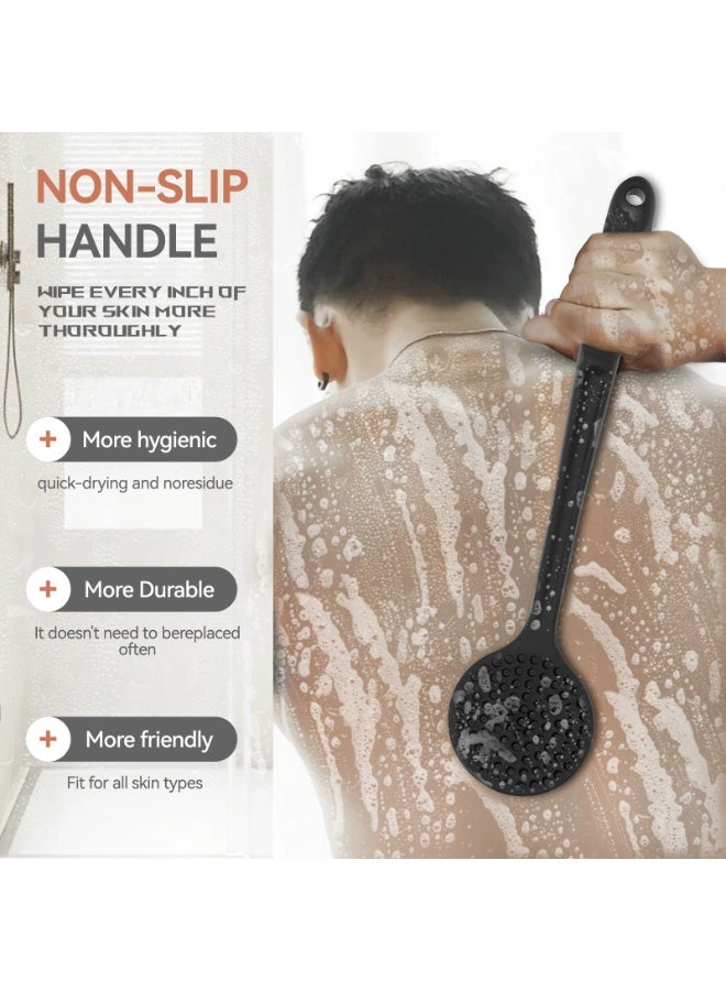 Ruili Double-sided shower brush, silicone bath body brush, 38cm silicone back scrubber, deep cleaning and exfoliating massage, quick-drying, easy to clean, perforated for convenient hanging, suitable for both men and women (black) - Image 5
