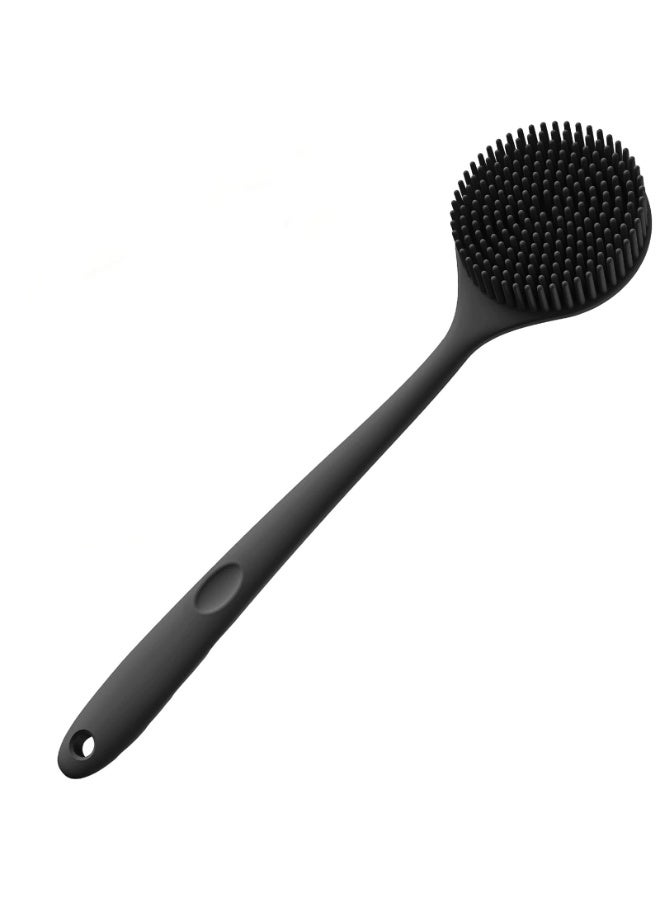 Ruili Double-sided shower brush, silicone bath body brush, 38cm silicone back scrubber, deep cleaning and exfoliating massage, quick-drying, easy to clean, perforated for convenient hanging, suitable for both men and women (black) - Image 1