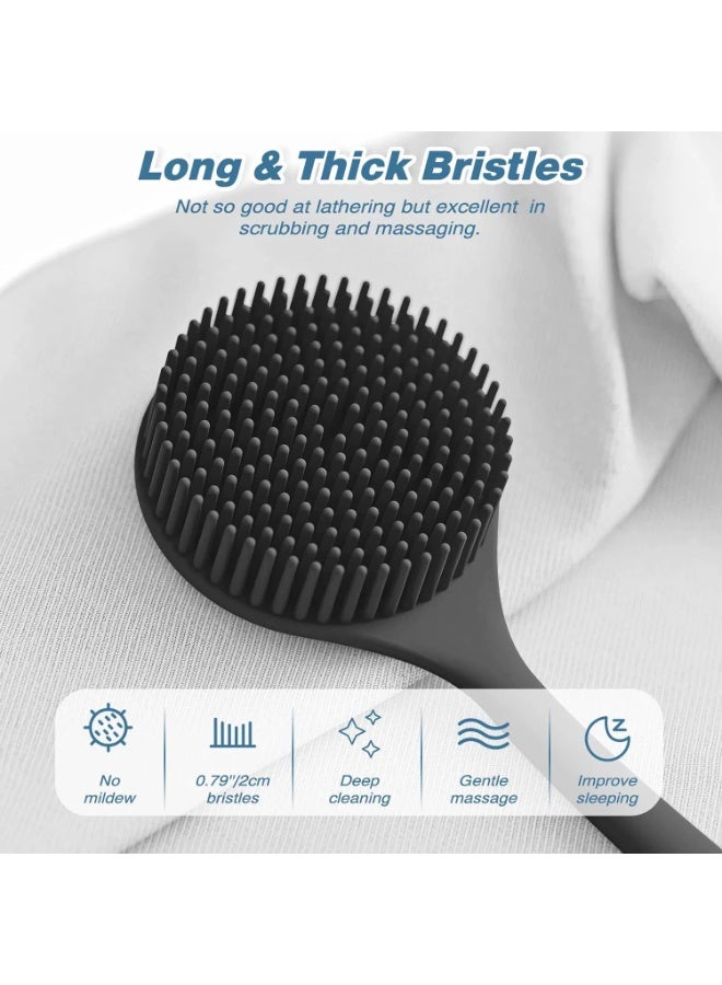Ruili Double-sided shower brush, silicone bath body brush, 38cm silicone back scrubber, deep cleaning and exfoliating massage, quick-drying, easy to clean, perforated for convenient hanging, suitable for both men and women (black) - Image 4
