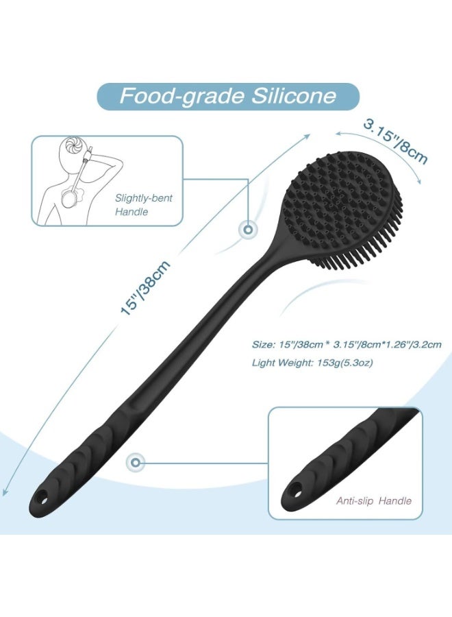 Ruili Double-sided shower brush, silicone bath body brush, 38cm silicone back scrubber, deep cleaning and exfoliating massage, quick-drying, easy to clean, perforated for convenient hanging, suitable for both men and women (black) - Image 2