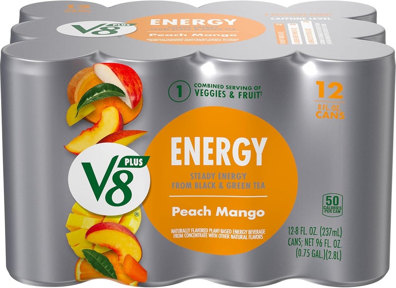 V8 Energy Peach Mango Energy Drink - 12 Pack of 8 fl oz Cans - Image 1