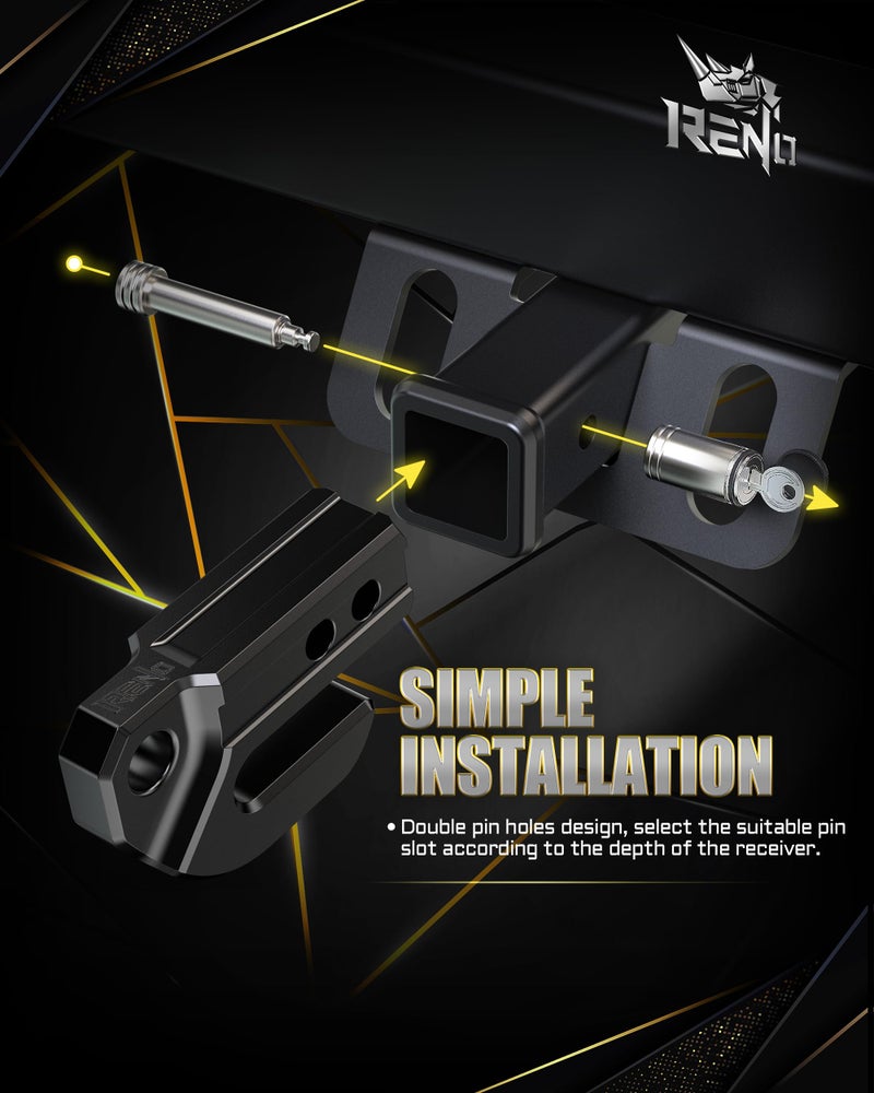 RENO Hitch Slider, 2" Receiver Slider Skid Protection 45,000 lbs Compatible with 3/4" D-Ring or Soft Shackle for Trucks Off-Road Vehicle Towing Recovery Hitch Protection (Aluminum, Black) - Image 5