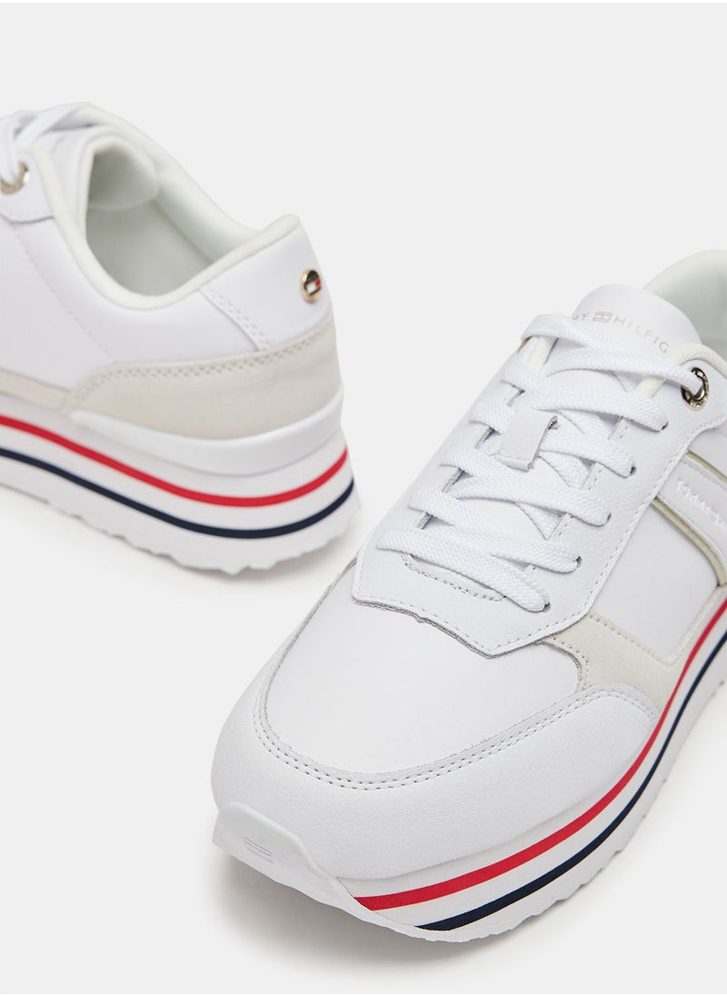 TOMMY HILFIGER - Logo Leather Platform Running Trainers - Image 1