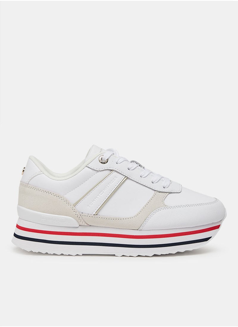 TOMMY HILFIGER - Logo Leather Platform Running Trainers - Image 1