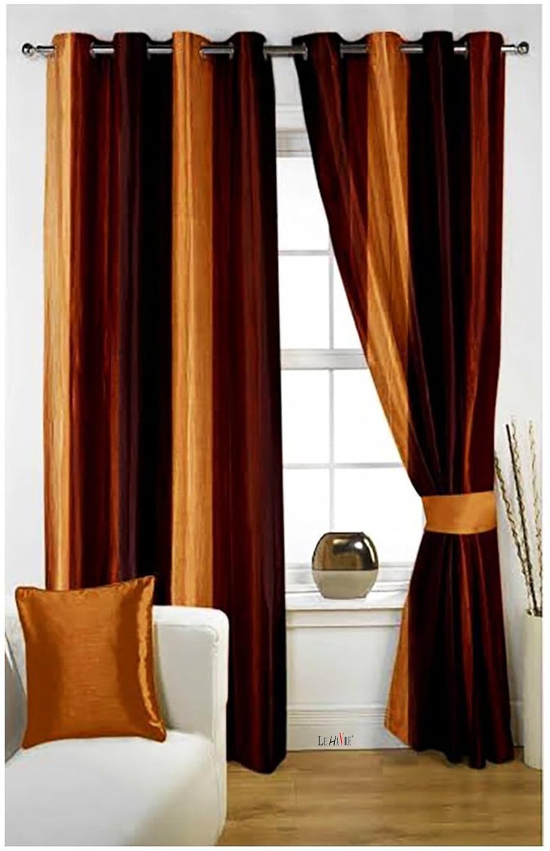 Milan Italian Curtain 7D Hybrid Printed Set of 2 Multi Color Window 4ft x 5ftBrown Camel Gold - Image 3