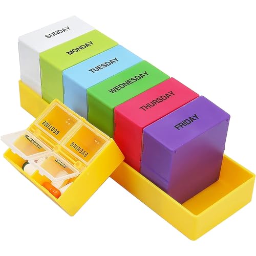 Bulfyss 7 Color Pill Box Medicine Storage Case Container Holder Weekly 7 Day Pill Organizer with Lid - Image 1
