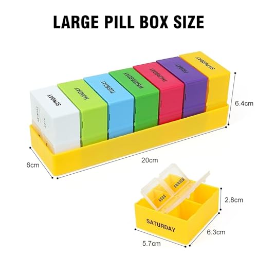 Bulfyss 7 Color Pill Box Medicine Storage Case Container Holder Weekly 7 Day Pill Organizer with Lid - Image 2