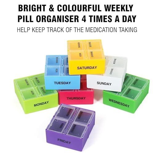 Bulfyss 7 Color Pill Box Medicine Storage Case Container Holder Weekly 7 Day Pill Organizer with Lid - Image 3