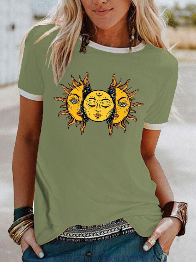 wish Sun Moon pattern printed edge contrast short sleeve t-shirt - Image 5