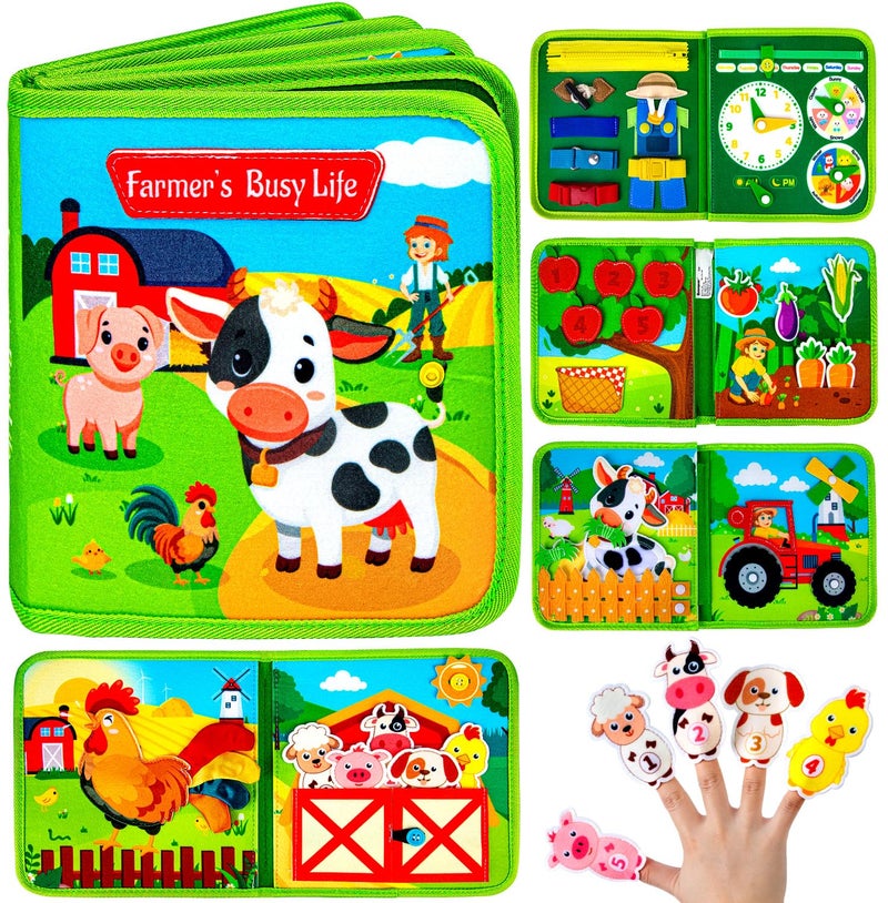 Quanquer Montessori Busy Book for Toddlers 1-3 - Farm Animal Sensory Busy Board for 1 Year Old Boys and Girls, Educational Travel Toy for Airplane Car Activities, Birthday Christmas Toddler Gifts - Image 1