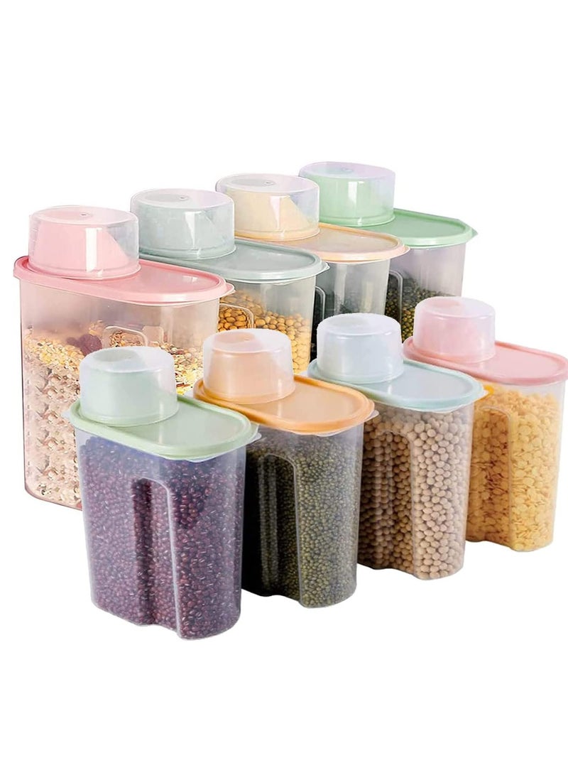 راكسوم مجموعة علب حبوب من 8 قطع | 4 عبوات سعة 2.5 لتر + 4 عبوات سعة 2 لتر، محكمة الغلق لتخزين الطعام | صندوق/موزع أرز بلاستيكي خالٍ من مادة BPA + كوب قياس وفوهة صب - Image 1