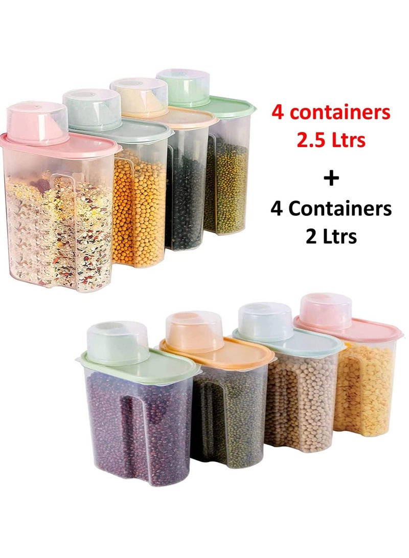 راكسوم مجموعة علب حبوب من 8 قطع | 4 عبوات سعة 2.5 لتر + 4 عبوات سعة 2 لتر، محكمة الغلق لتخزين الطعام | صندوق/موزع أرز بلاستيكي خالٍ من مادة BPA + كوب قياس وفوهة صب - Image 4