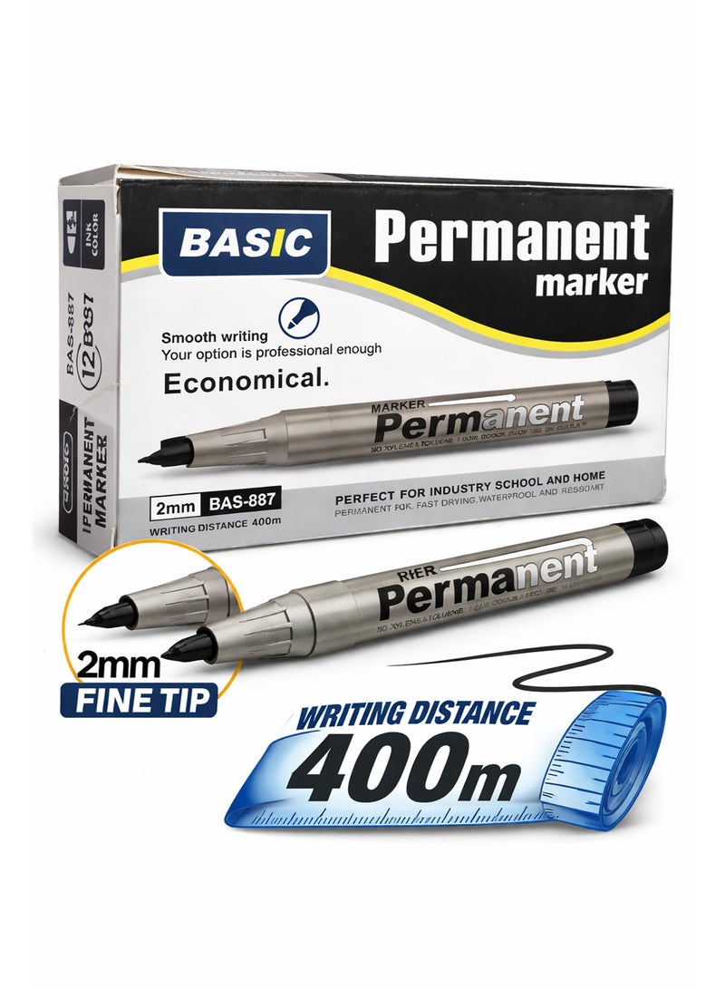 Permanent Marker Set 12 PCS 2mm Fine Tip – Fast Drying Waterproof Ink Marker Pens for Office School Home Industrial Use Long Writing Distance 400m Black Markers - Image 3