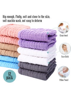 Cute Castle Cute Castle 12 Pack Muslin Burp Cloths for Baby - Ultra-Soft 100% Cotton Baby Washcloths - Large 20'' by 10'' Super Absorbent Milk Spit Up Rags - Burpy Cloths for Unisex, Boy, Girl - Multicolor  - Image 5