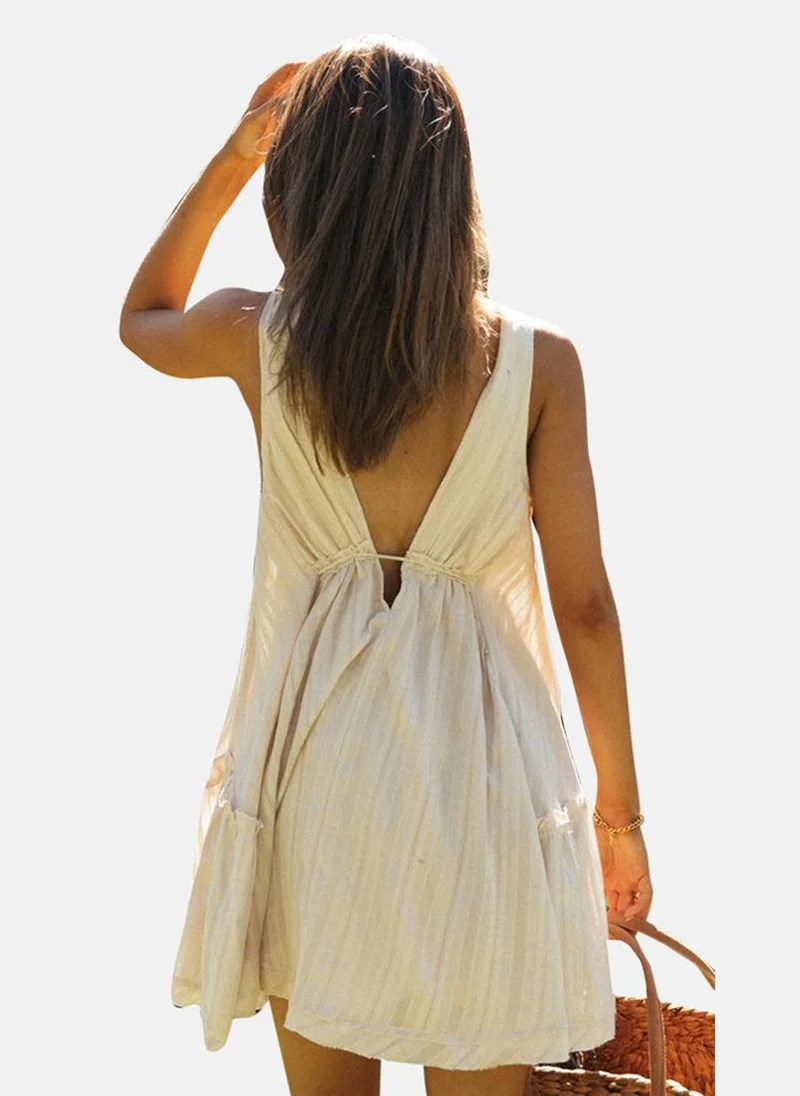 يونيكي White Fit & Flare V Neck Solid Dress