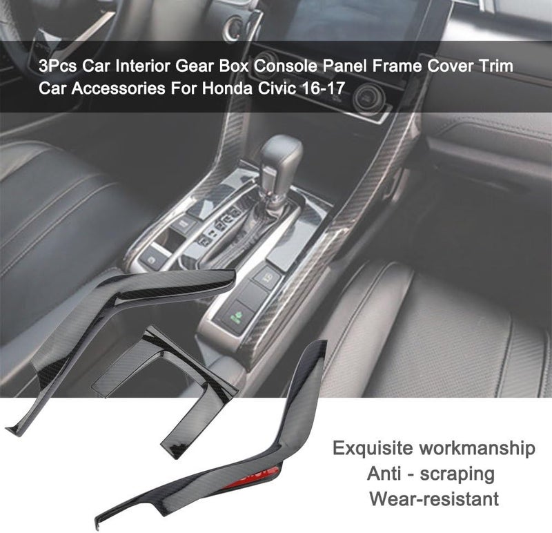 woobles 3Pcs Car Interior Gear Box Console Panel Frame Cover Trim Car Accessories For Civic 16-17 - Image 2