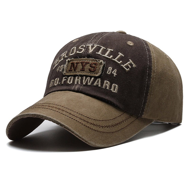 Mens Distressed Cotton Embroidered Baseball Cap Washed Brown Brown 