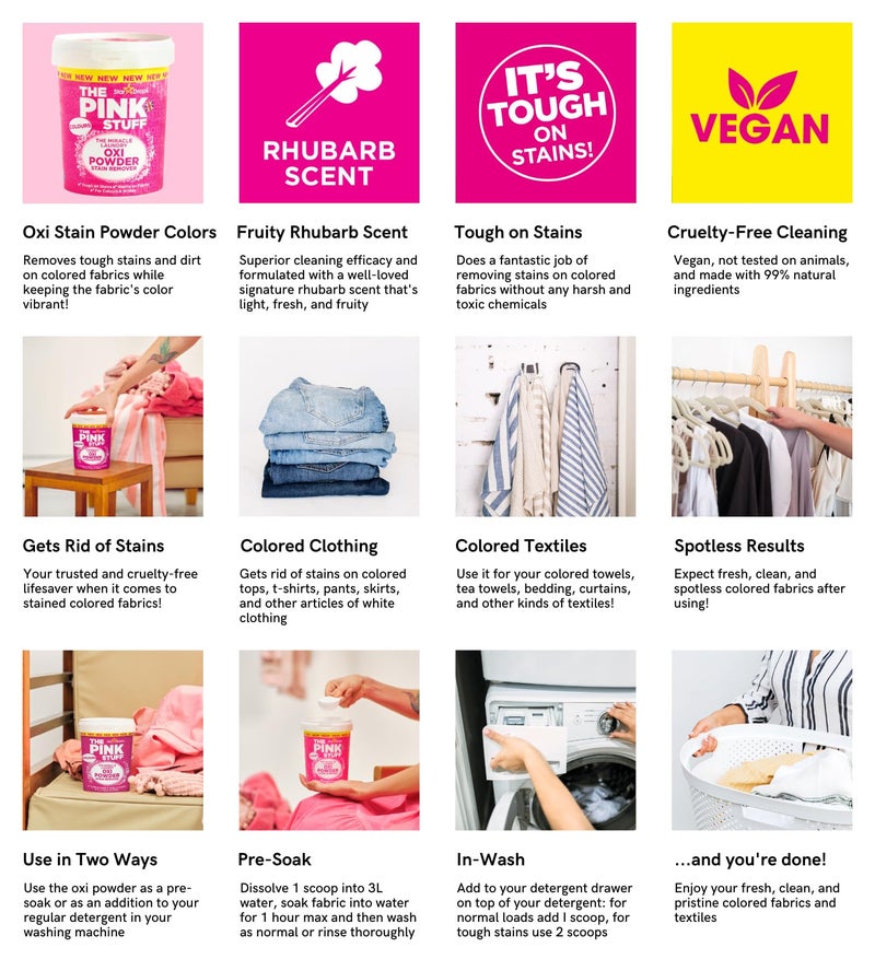 THE PINK STUFF Stardrops The Pink Stuff Miracle Laundry Oxi Powder Stain Remover for Colours, 1kg - Image 2
