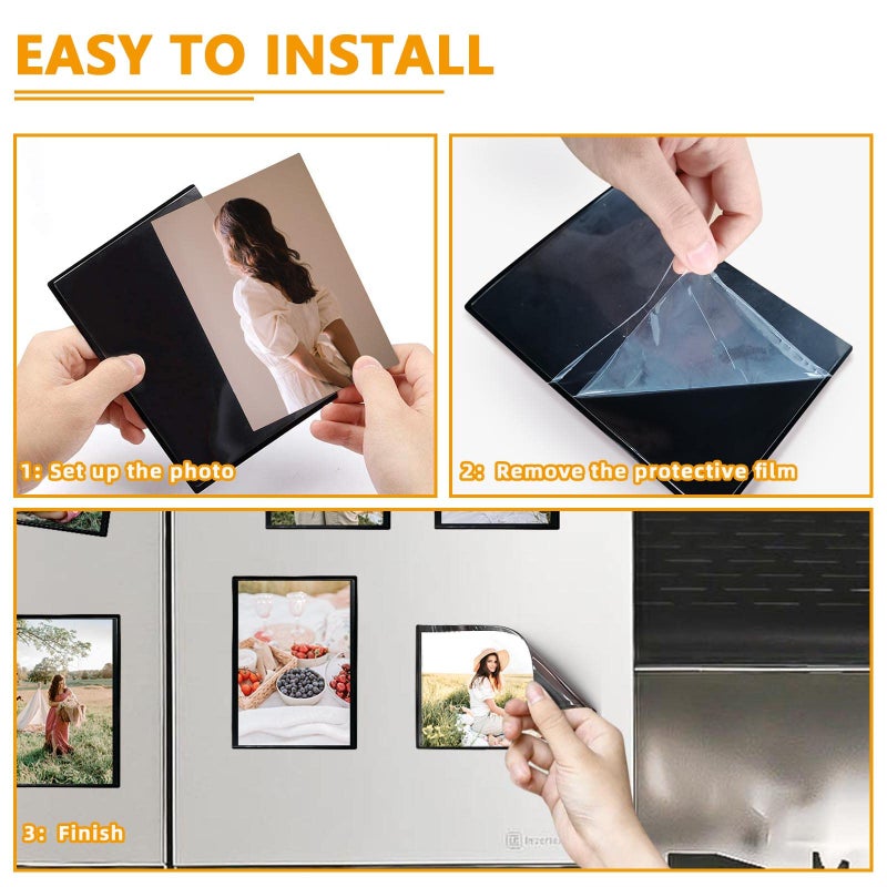 Mingting Magnetic Picture Frame  Holds 4x6 Inches Pictures  Reusable Black Magnet Fridge Photo Sleeves for Refrigerator  Locker Office Cabinet - Image 4