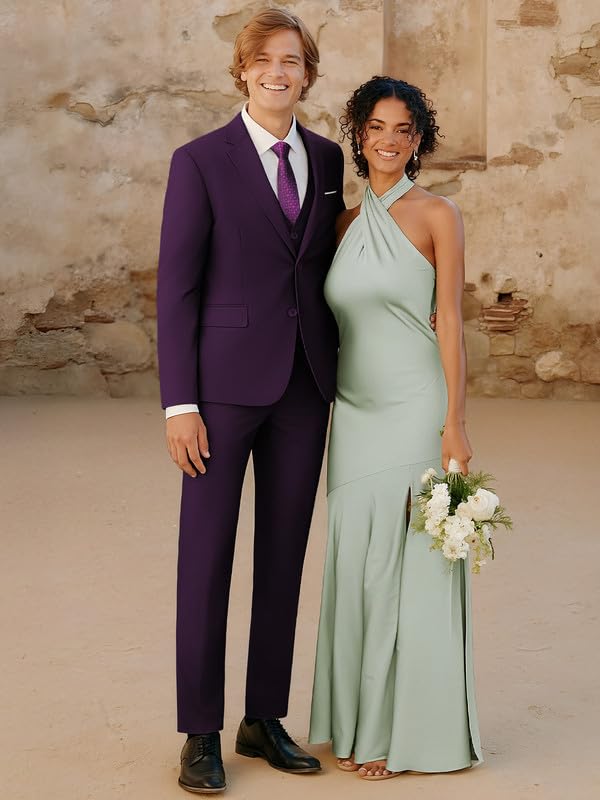 WEEN CHARM Suits for Men,3 Piece Slim Fit Suit Set with 2-Button Blazer,Vest,Pants,Tuxedo for Wedding,Prom,Party,Business Purple - Image 2
